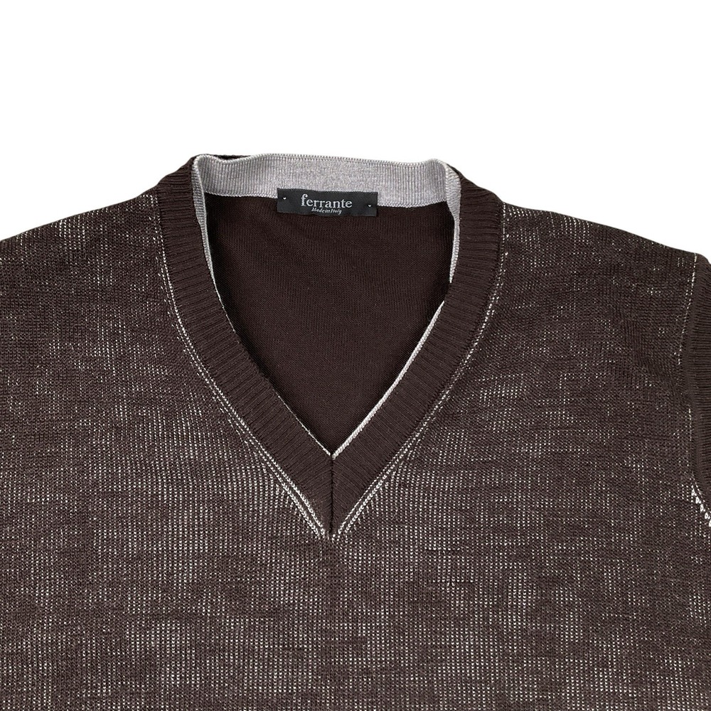 Ferrante Vest Men 54 EU (XXL US) Dark Brown Merino Wool Sweater V Neck EUC - Picture 4 of 13